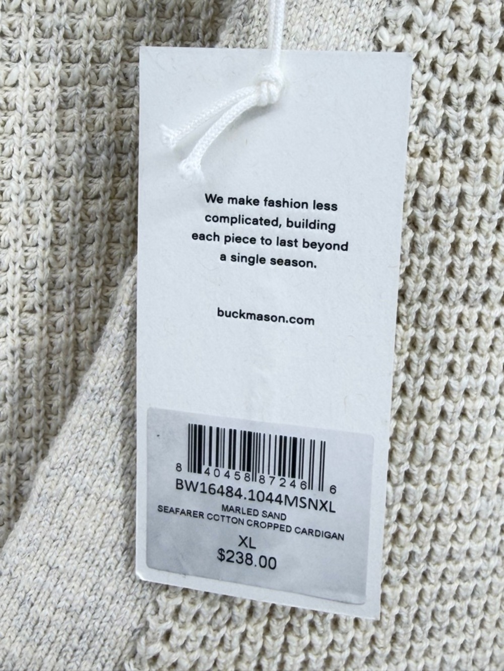 Buck Mason NWT Seafarer Cotton Cropped Cardigan Marled Sand Ivory Size XL - Picture 13 of 15